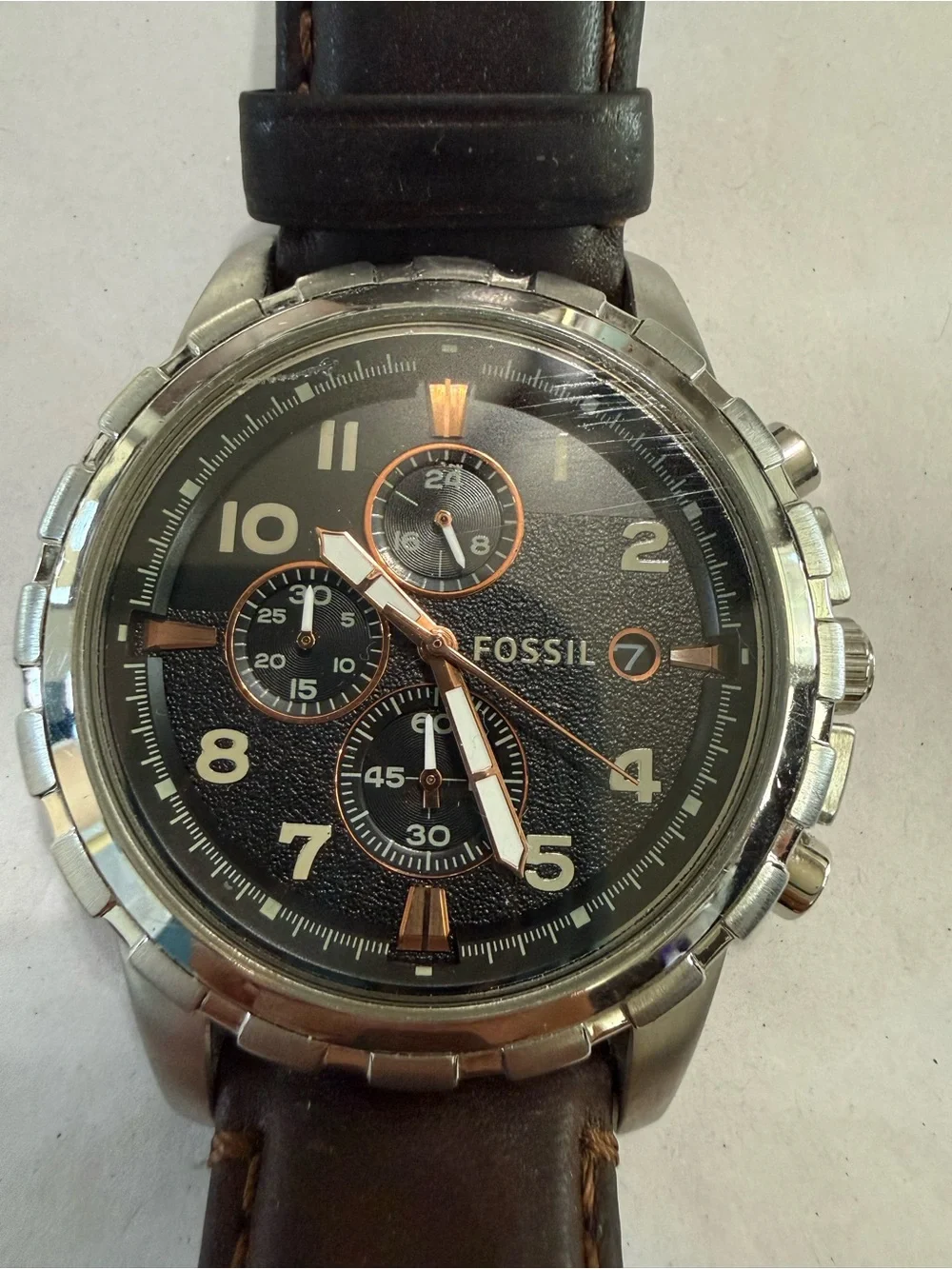 Fossil FS4828 Dean Black Dial Dark Brown Leather Strap Chronograph Watch